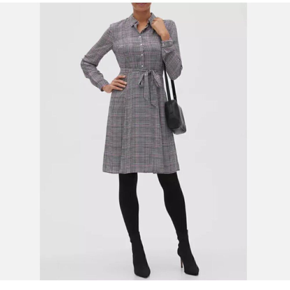 Banana Republic Houndstooth Tailored Plaid Midi Belted Lined Dress Size 8 RT$100